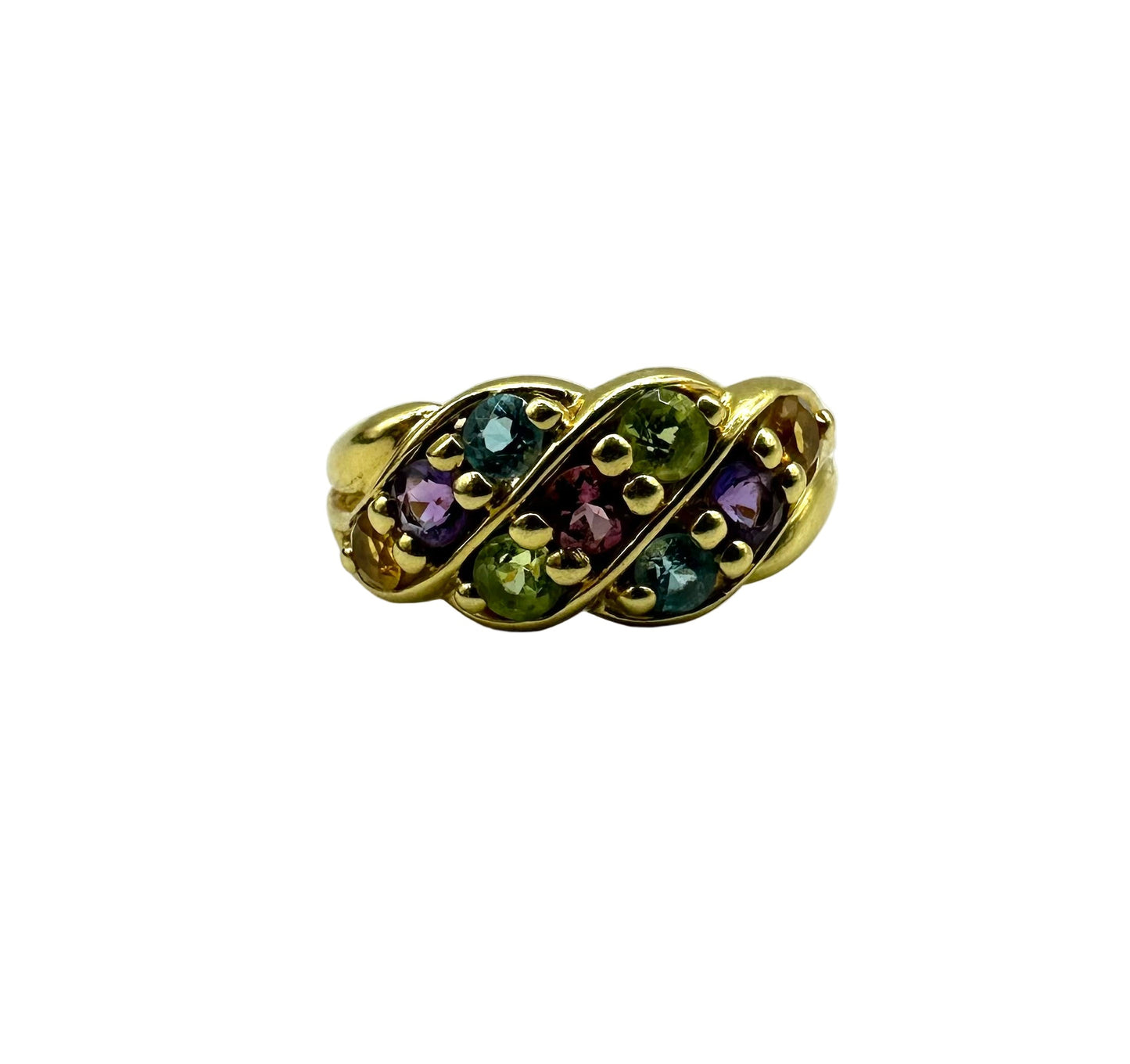 Bague avec 9 pierres précieuses colorées Or 18K