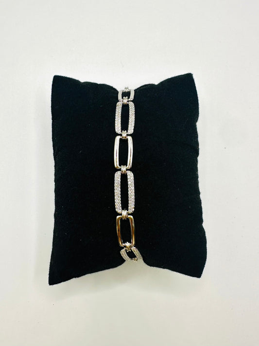 Bracelet Femme en Argent 925 – Design Rectangles et Perles Argentées