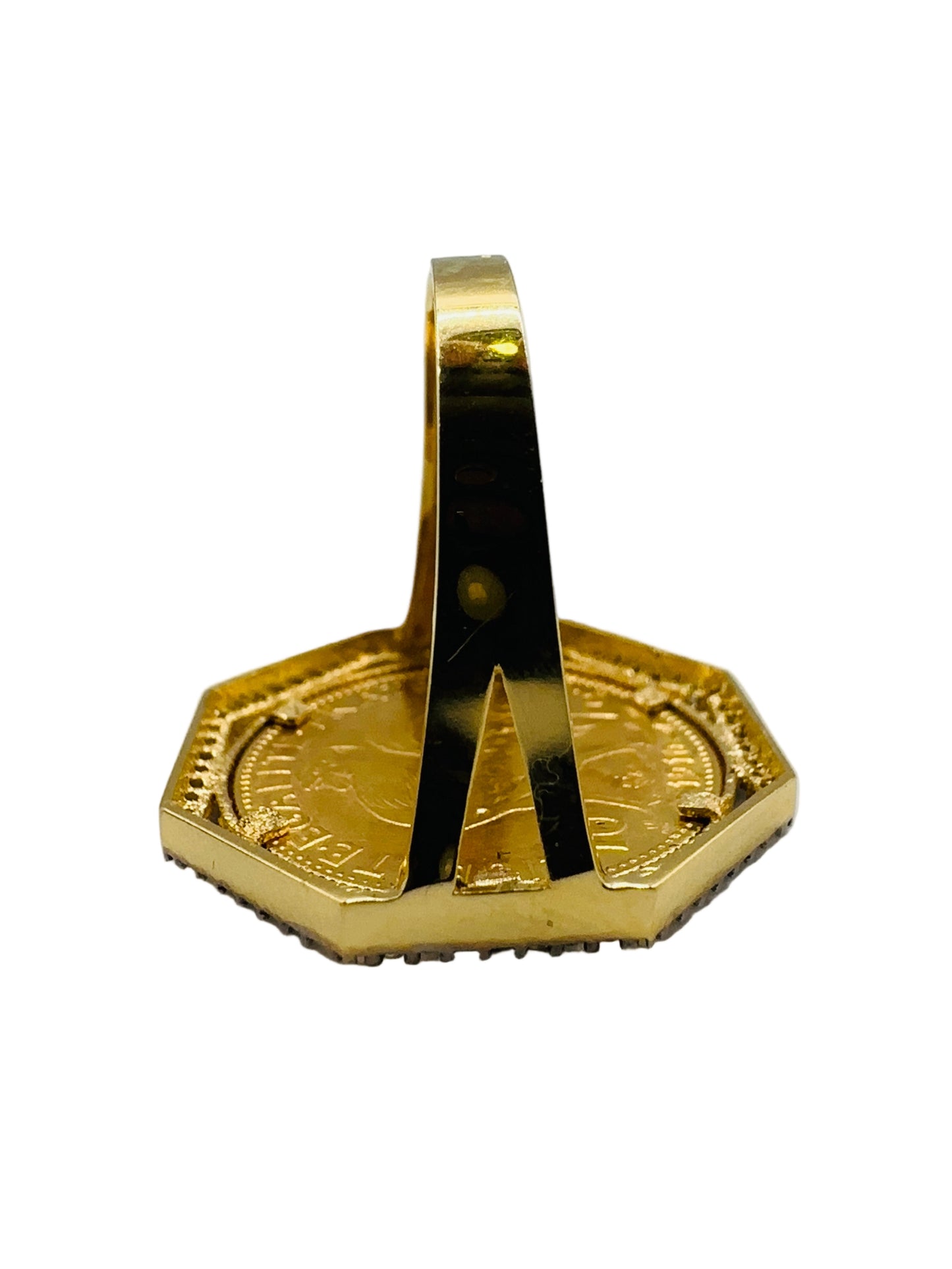 Bague Porte-Pièce Hexagonale Marianne – 10 Francs Or 21,6Ct & 18Ct