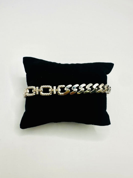 Bracelet Femme en Argent 925 – Design Mixte Rectangles & Maille Monaco