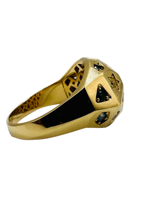 Bague Bombée serti de Perles Colorées en Or Jaune 18 Carats