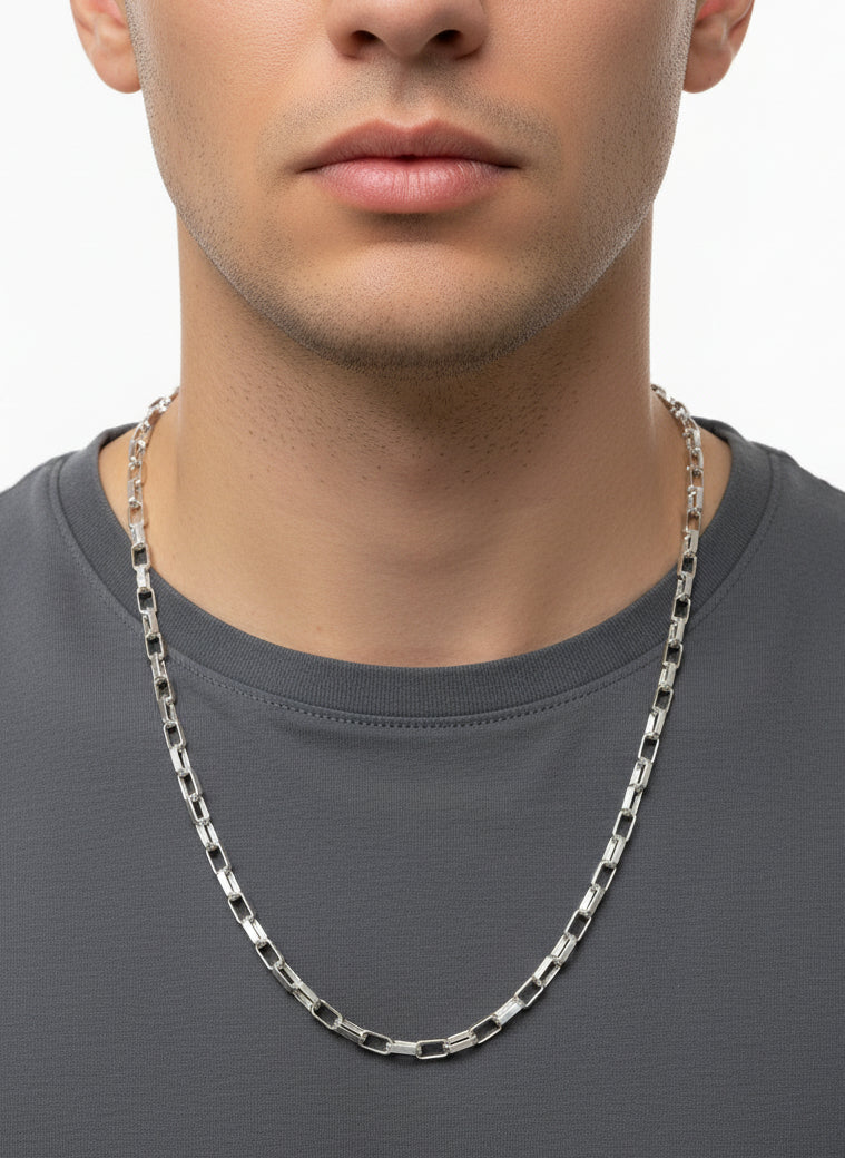 Catena Uomo Argento Maglia Figaro – Placcato Argento, Nuova Con Etichette - Foto 4