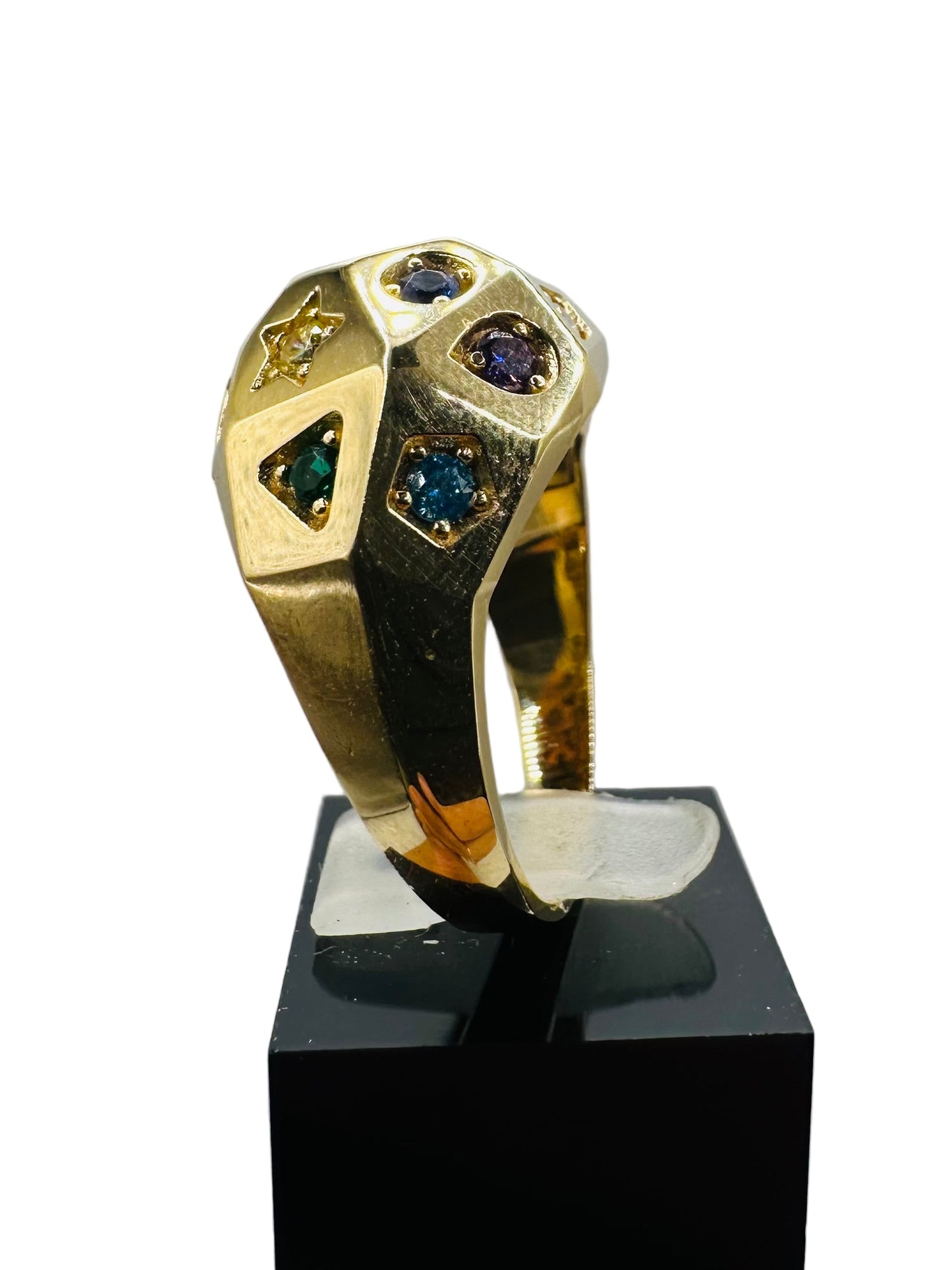 Bague Bombée serti de Perles Colorées en Or Jaune 18 Carats