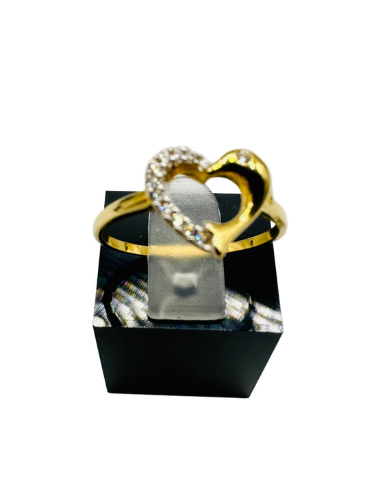 Bague Dauphin en Cœur Strassé en Or Jaune 18 Carats