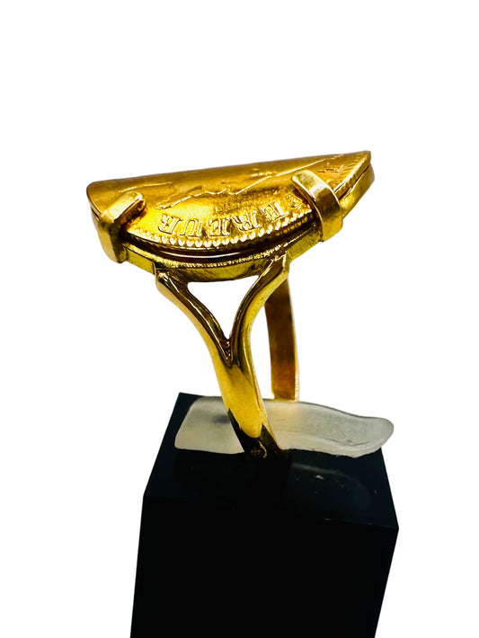 Bague Porte-Pièce Courbée “Napoléon 10 francs” – Or 18 et 21carats ~ 4 griffes