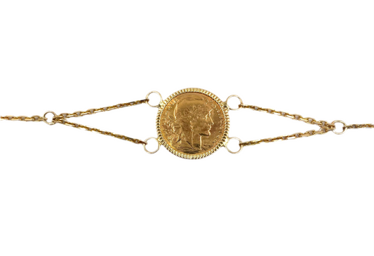 Bracelet en Or 18 Carats avec Pièce 10 Francs Marianne