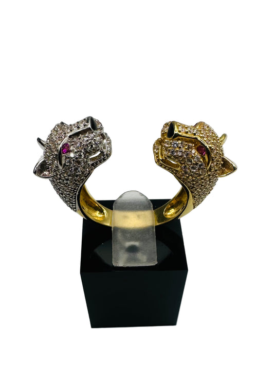 Bague double tête de panthère 🐆 Ajustable en or 18 carats
