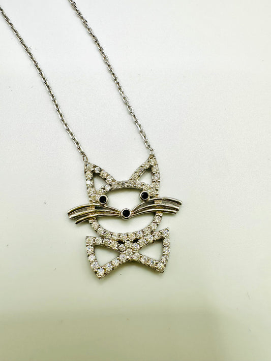 Chaîne en argent 925 avec pendentif chat