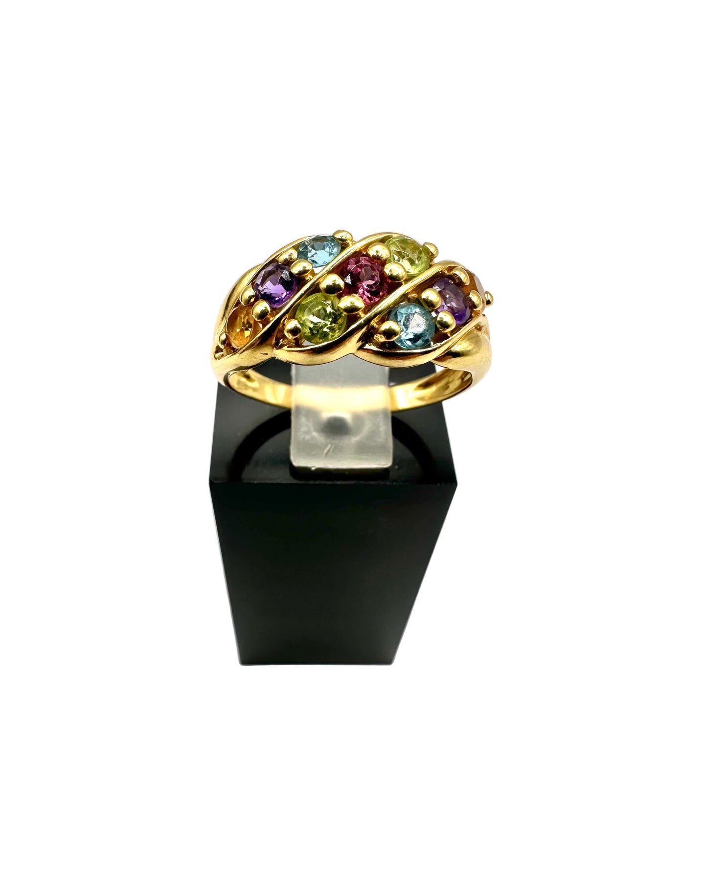 Bague avec 9 pierres précieuses colorées Or 18K