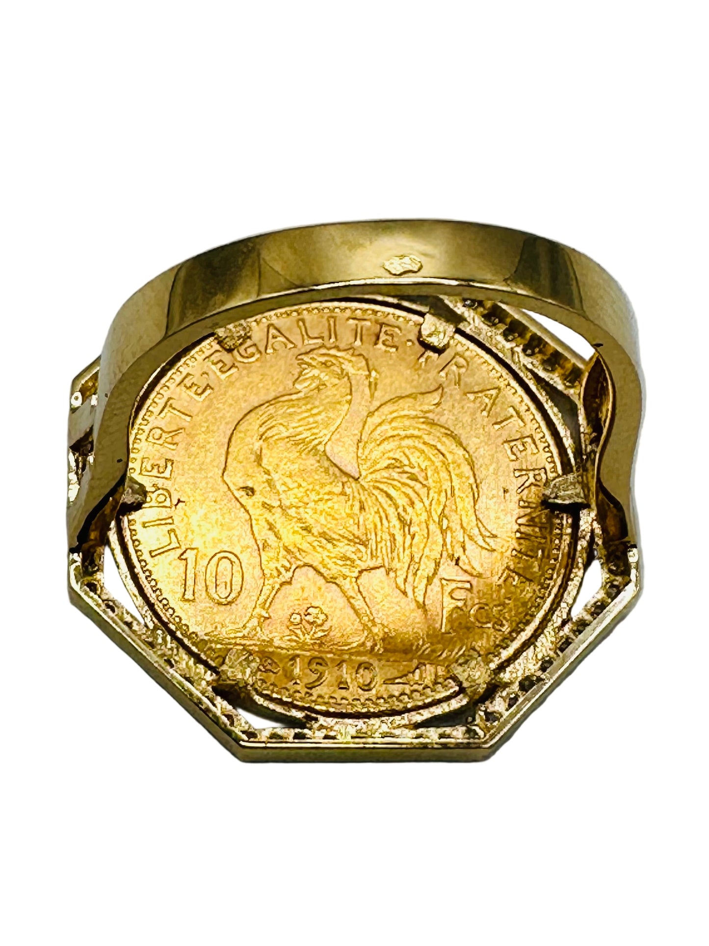 Bague Porte-Pièce Hexagonale Marianne – 10 Francs Or 21,6Ct & 18Ct