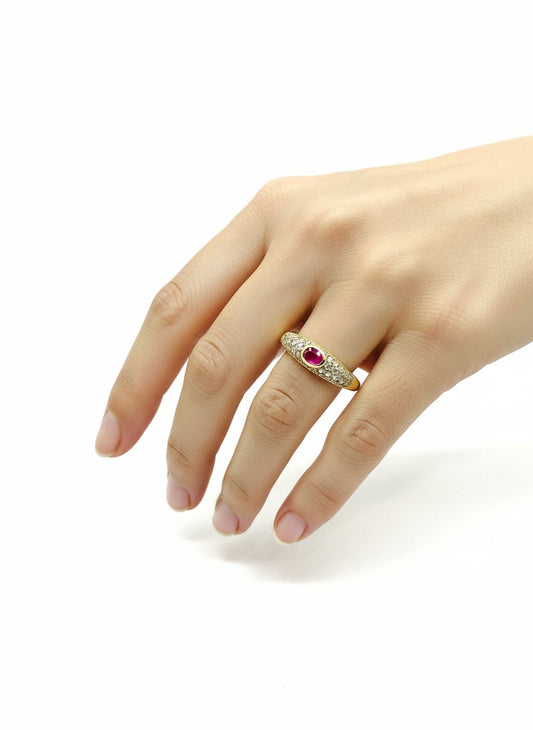 BAGUE JONC RUBIS ET DIAMANTS Or 750/1000