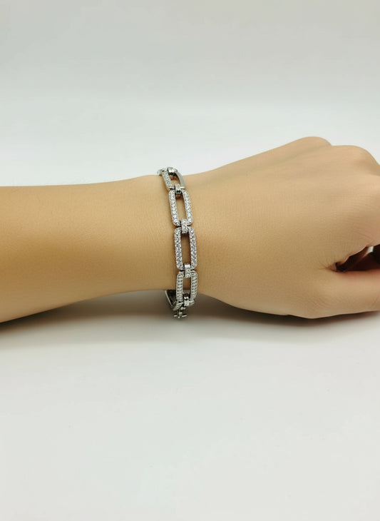 Bracelet Femme en Argent 925 – Design Rectangles et Perles Argentées