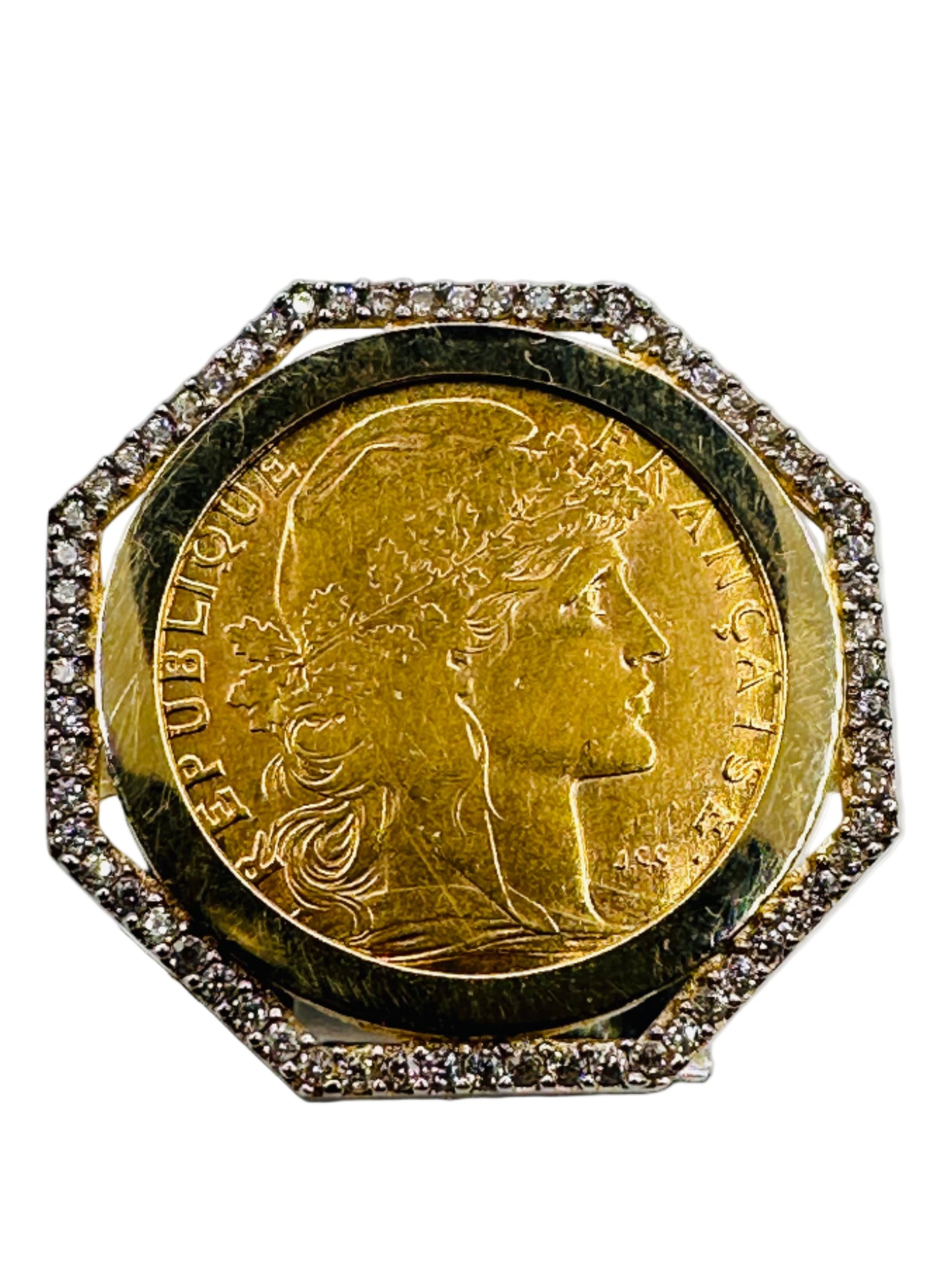 Bague Porte-Pièce Hexagonale Marianne – 10 Francs Or 21,6Ct & 18Ct