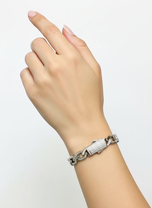 Bracelet Femme en Argent 925 – Design Mixte Rectangles & Maille Monaco