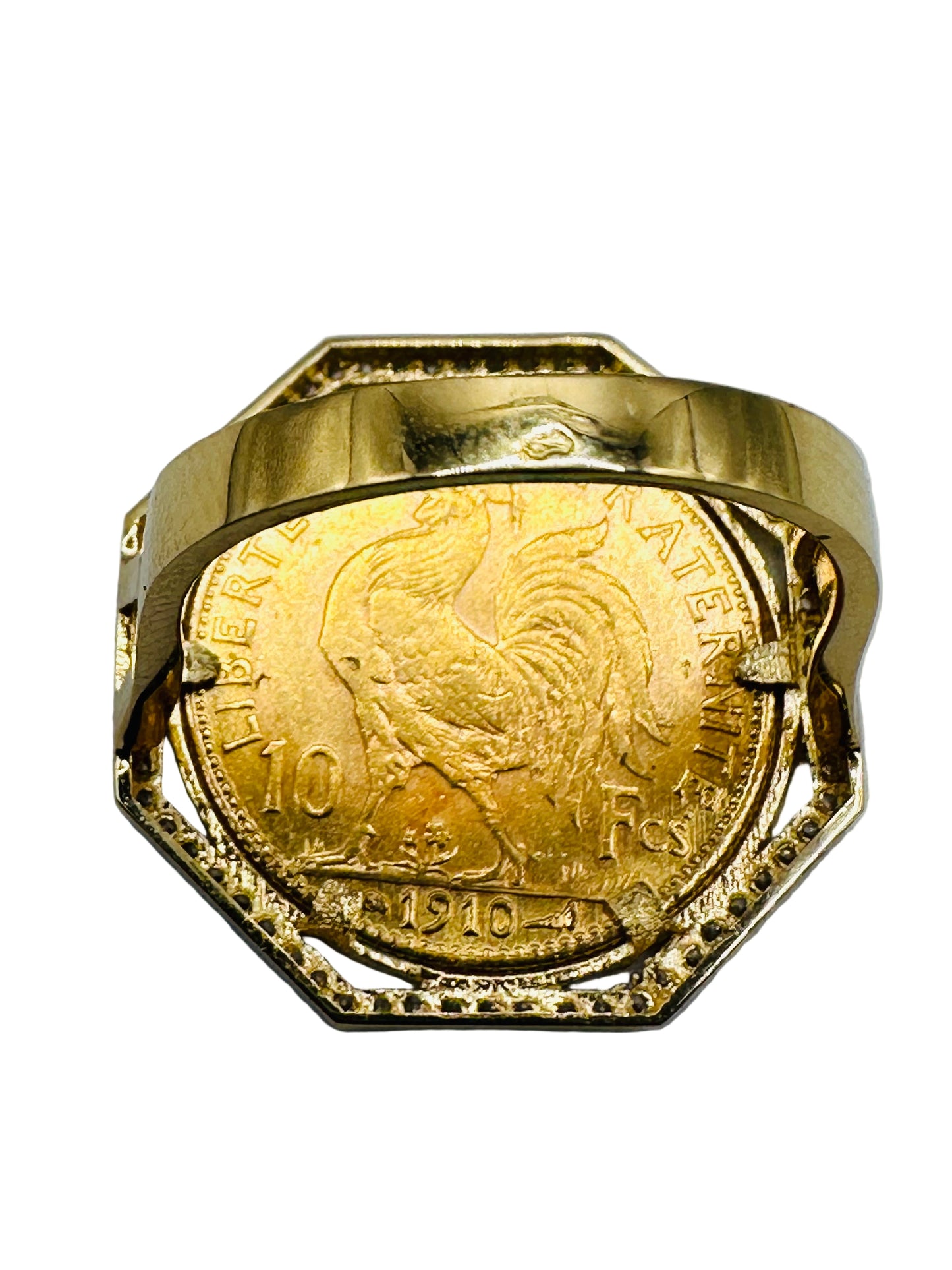 Bague Porte-Pièce Hexagonale Marianne – 10 Francs Or 21,6Ct & 18Ct