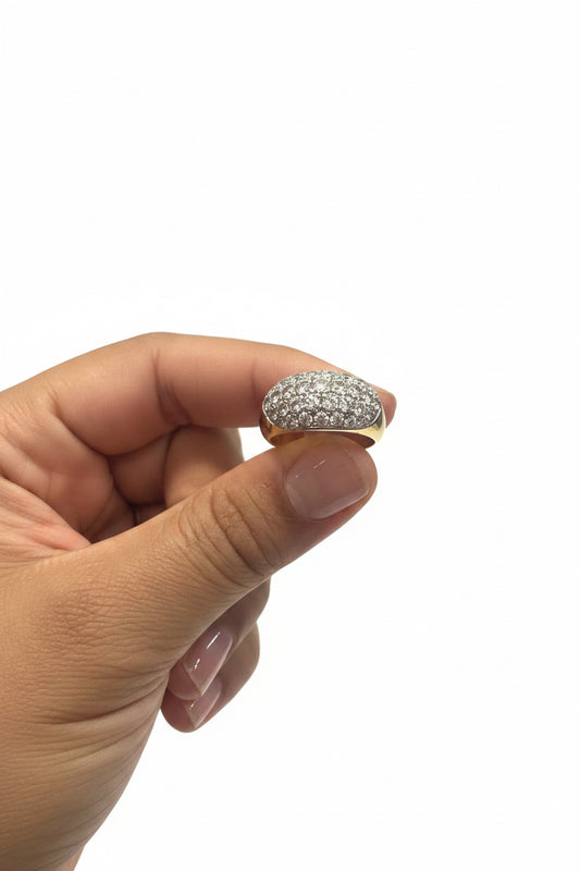 Bague bombée sertie diamants en or 750/1000