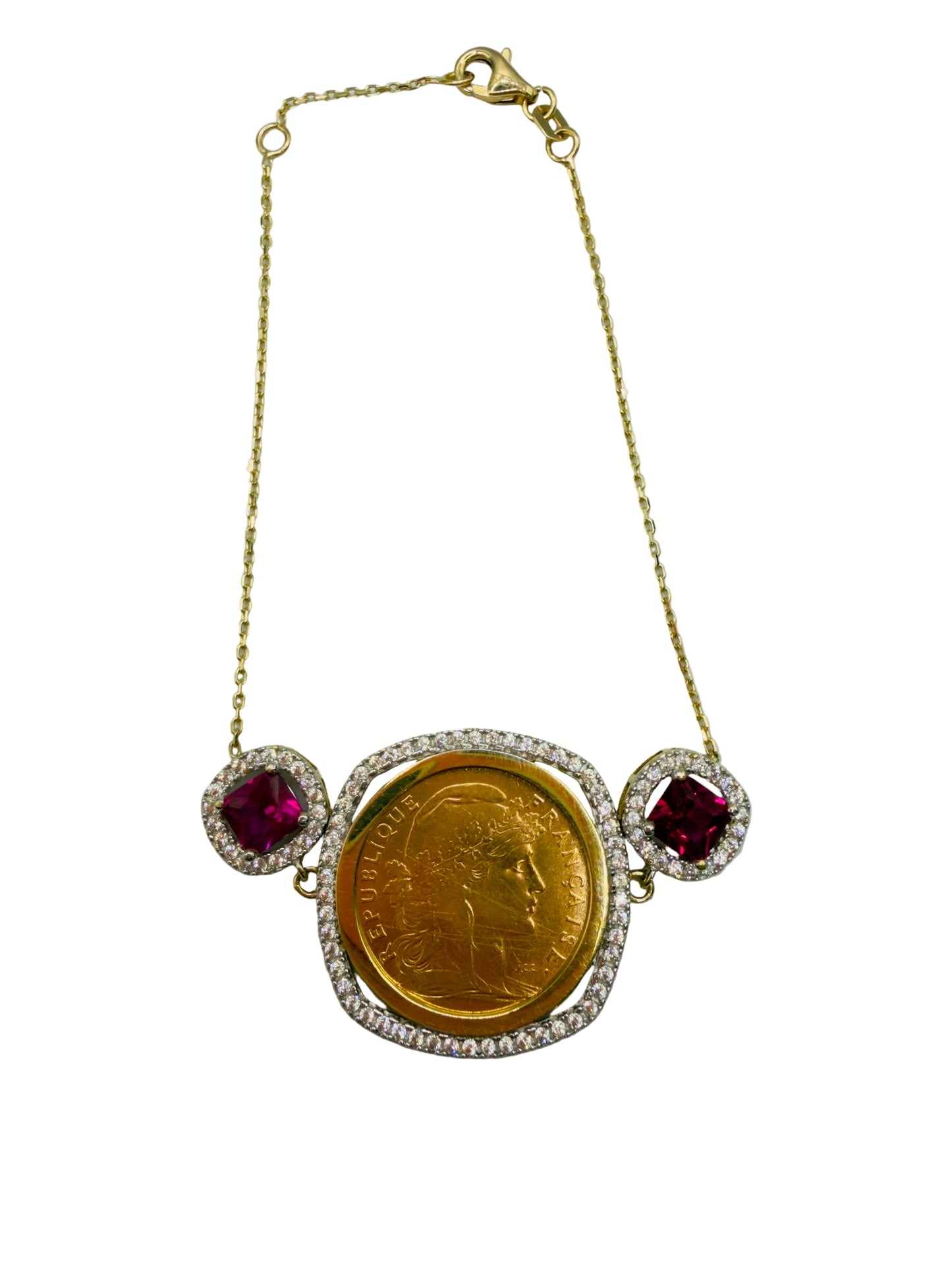 Bracelet Porte pièce 10 Francs Marianne Or 21,6 & 18 Carats