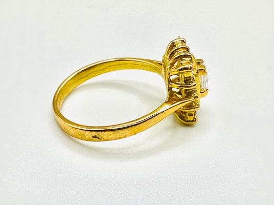 Bague Solitaire Type Auréole en Or Jaune 18 Carats