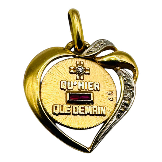 Pendentif Cœur « Je t’aime plus qu’hier, moins que demain » Or 18k