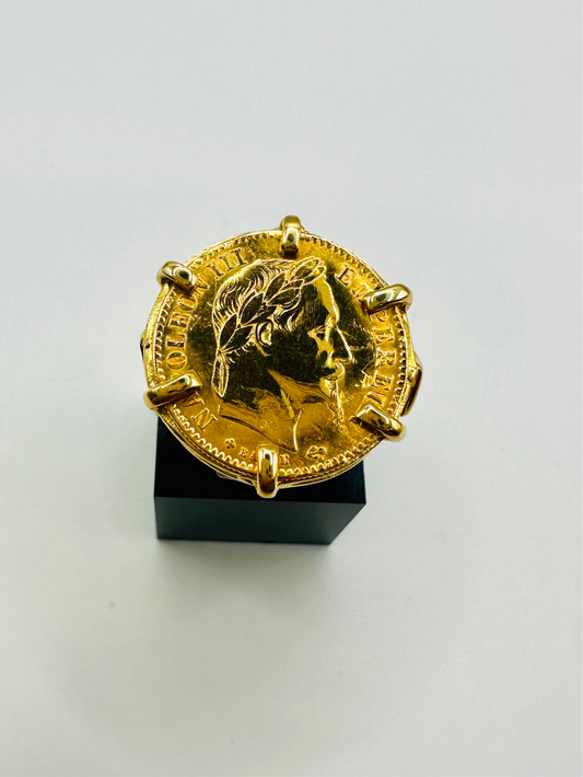Bague Porte-Pièce “Napoléon 10 Francs” – Or 18 et 21 carats ~ 6 griffes