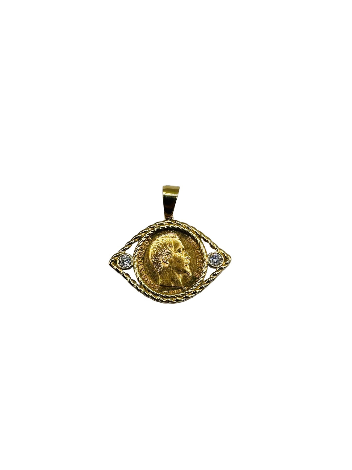 Pendentif porte-pièce Napoléon 20 Francs-Œil en or 18 & 21.6 carats