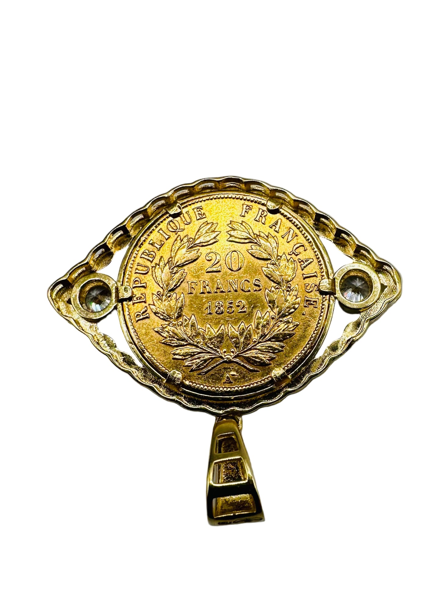 Pendentif porte-pièce Napoléon 20 Francs-Œil en or 18 & 21.6 carats