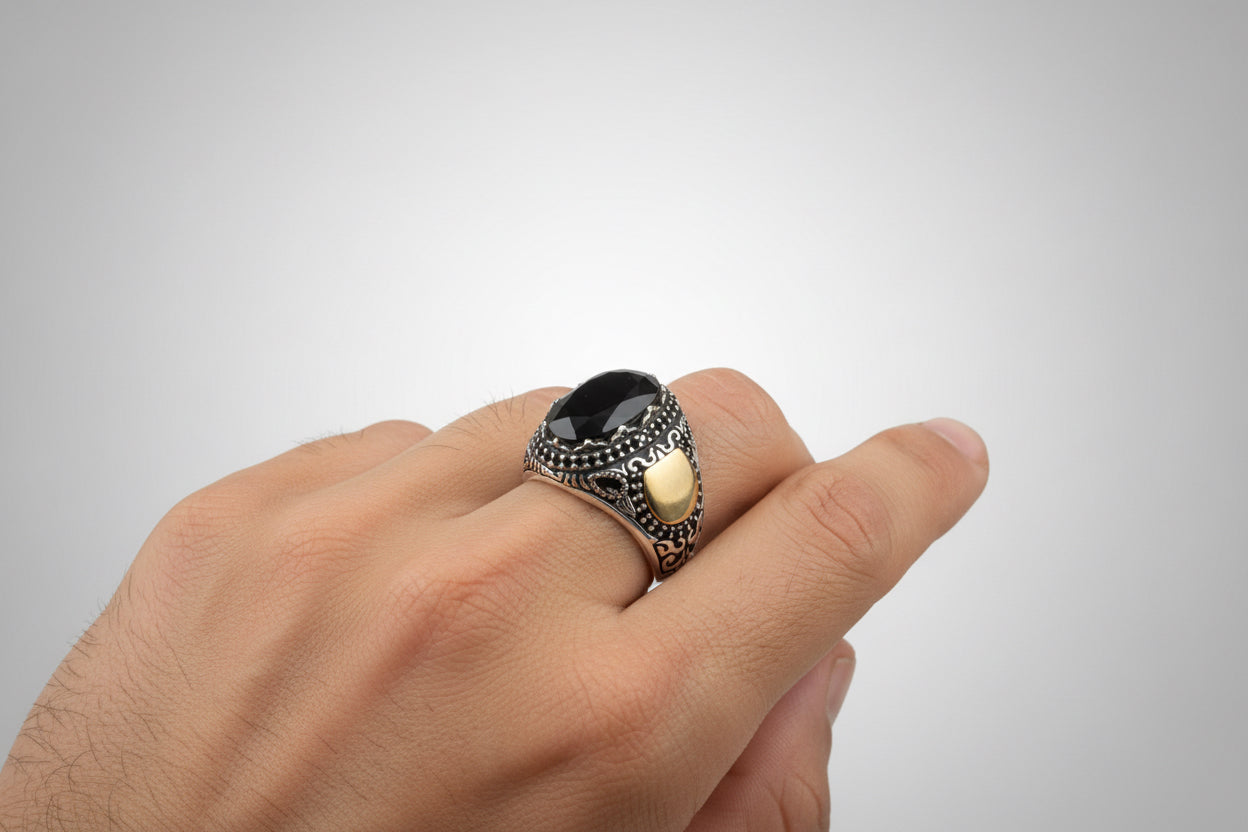 Chevalière Noir 925/1000