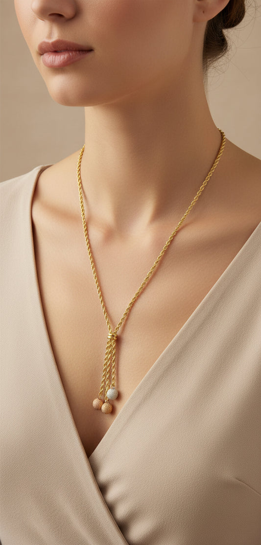 Collier Maille Torsadée Boules Trois Ors 750/1000