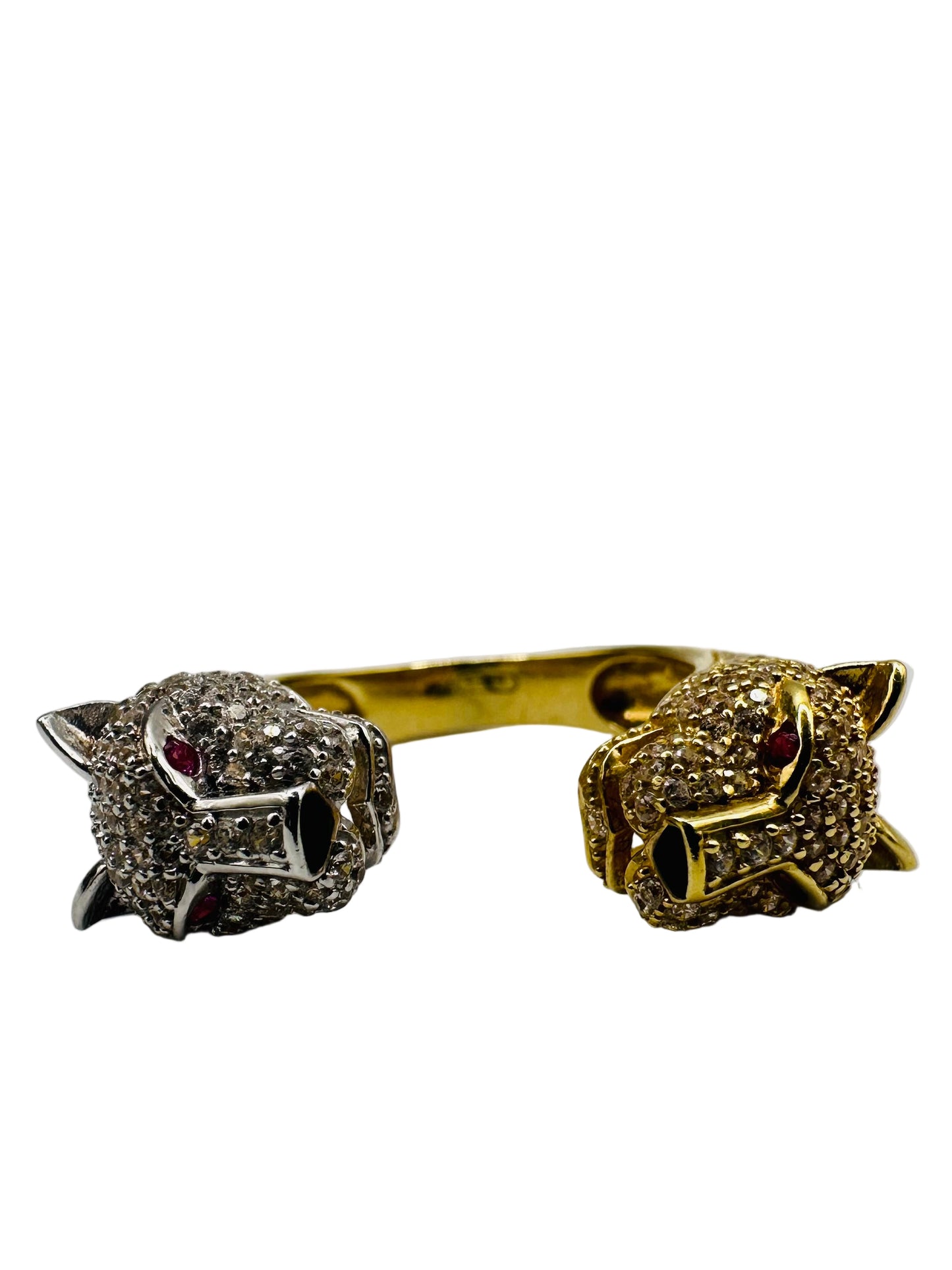 Bague double tête de panthère 🐆 Ajustable en or 18 carats