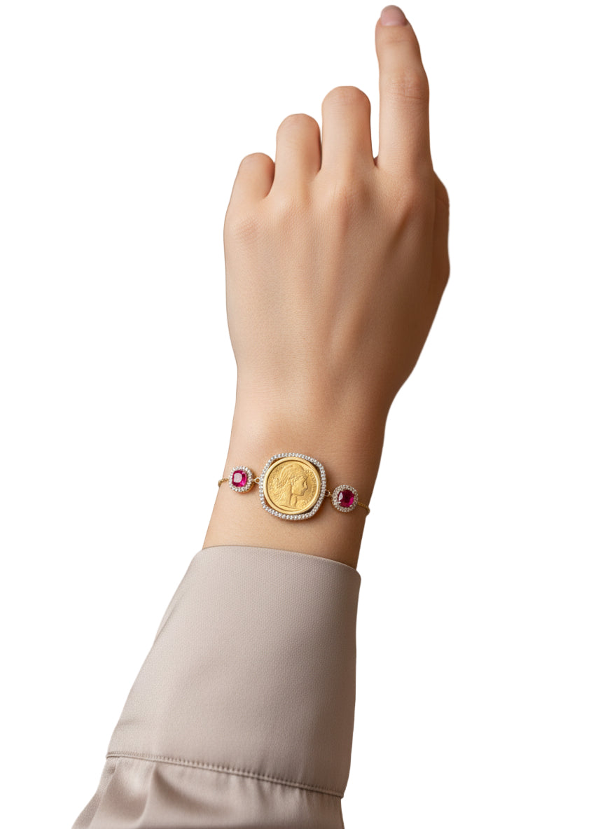 Bracelet Porte pièce 10 Francs Marianne Or 21,6 & 18 Carats