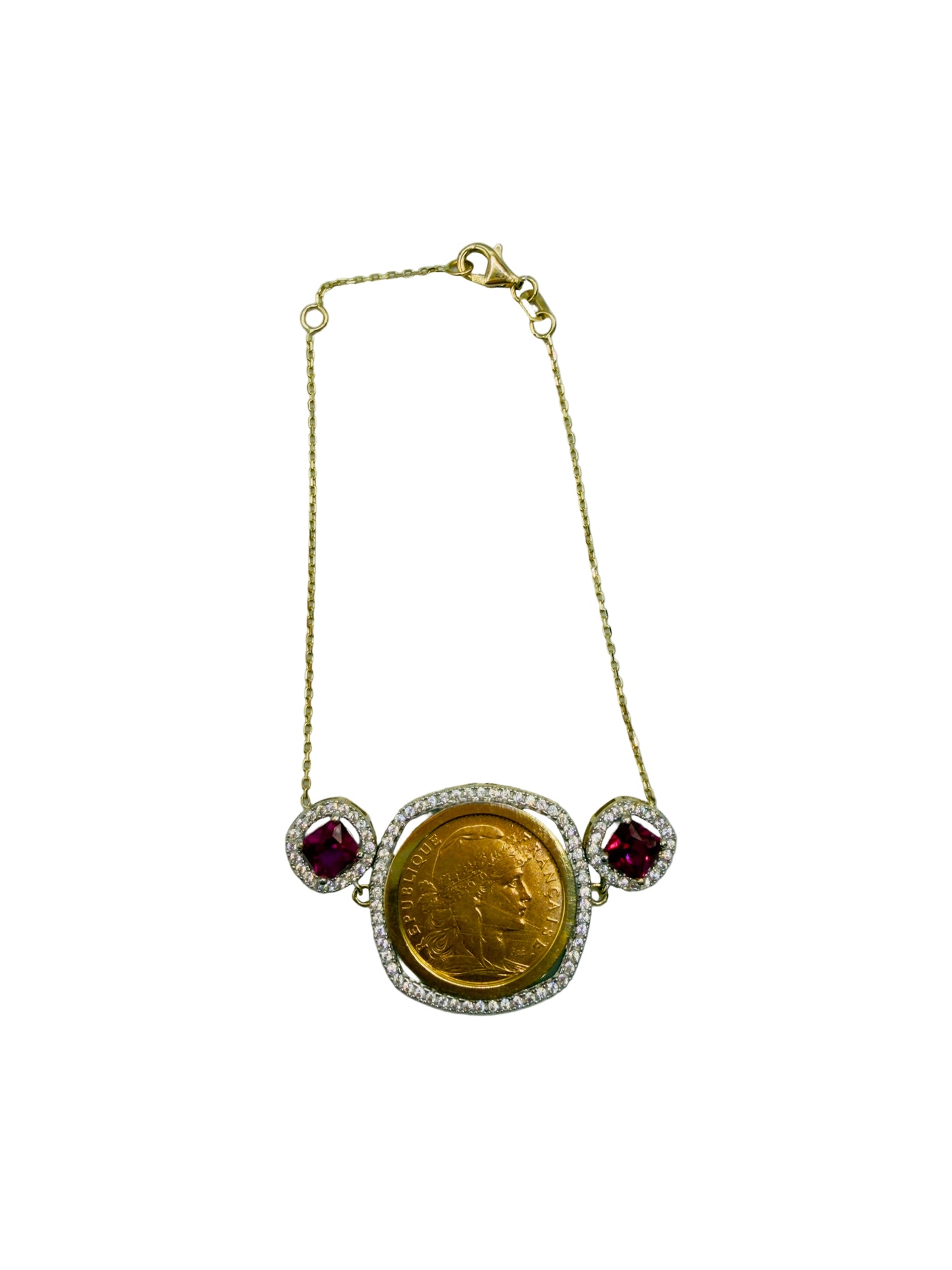 Bracelet Porte pièce 10 Francs Marianne Or 21,6 & 18 Carats