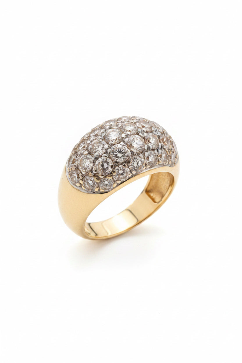 Bague bombée sertie diamants en or 750/1000