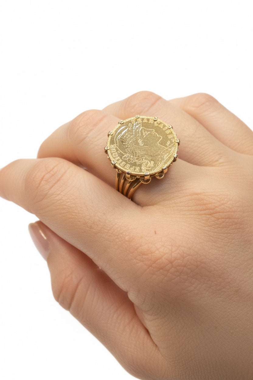 Bague porte pièce Marianne 10 francs 21,6&18 carats