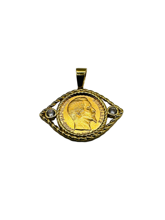 Pendentif porte-pièce Napoléon 20 Francs-Œil en or 18 & 21.6 carats
