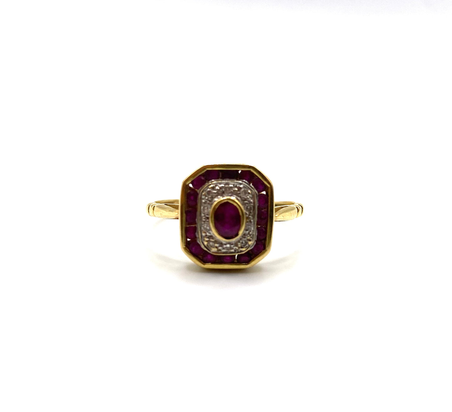 Bague vintage diamants et rubis rouges Or 18K