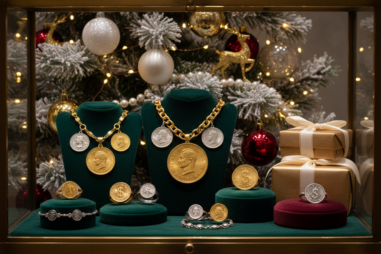 QUE DES BIJOUX PORTE PIECE NAPOLEAN ET MARIANNE ET DOLLARS POSE DEVANT LA DECO DE NOEL PRECIEUSEMENT UNE IMAGE QUI ATTIRE LATTENTION SUR MON SITE 